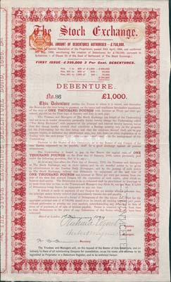 1899年（英國）倫敦證券交易所債券1000英鎊，內有水印，罕見，八五成新