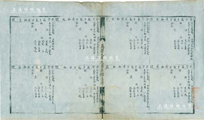明代萬歷九年（1581年）“丈量魚鱗清冊”1頁，未填用，右下角鈐有騎縫官印；此為古代土地產權登記之專用，出自徽州府，乃研究中國土地制度史之重要歷史實物，保存尚佳，敬請預覽