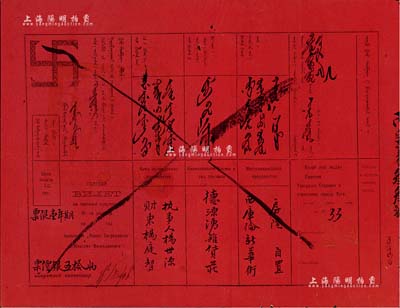 清末民初庫倫地區“營業執照”1張，頒給“西庫倫新華街德源湧襍貨莊”，票限壹年，票價銀五拾兩，上印蒙文、俄文和“卐”字標志，乃屬旅蒙商之歷史實物；罕見且保存甚佳，敬請預覽