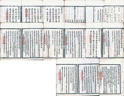 嘉慶乙亥年（1815年）至道光甲申年（1824年）廣東“濟美堂”田產股份合約1冊，事為黃燦氏將祖上田產壹頃伍拾畝，按肥瘠搭配，編列文、行、忠、信、詩、書、執、禮字號，分為八股給八男（即8個兒子），內中詳細說明均分田產之經過細節、八男所分田產股份之明細及位置圖等，并請業師、堂伯及舅父8人共同簽名作證；此合約先訂立于嘉慶乙亥年（1815年），至道光甲申年（1824年）再囑書補充，全