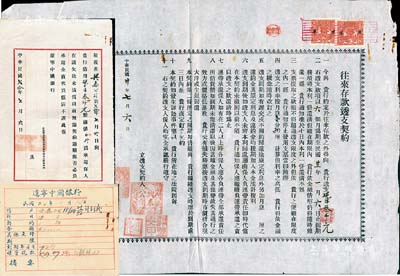 民國廿年（1931年）遼寧中國銀行“往來抵押透支契約”一份，同意泰興公司透支現洋叁千元，且附有公函1則、借戶卡片1張；保存甚佳，敬請預覽