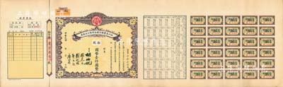 民國年（1936-）四川美豐銀行股份有限公司股票，拾股計(jì)國幣壹仟圓，雙孔雀圖版，附帶存根及完整息票，票上董事劉航琛、康心如等均為四川金融業(yè)巨子；八成新
