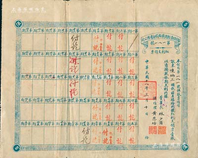 民國十八年（1929年）福建程漳輕便鐵路股分有限公司紅利支領票，面額伍股票，票上董事長林少甫、總經理黃恩培（曾任福建省立第二師范學校校長）均為漳州著名紳商；少見，八成新