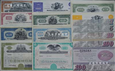 1926至1978年美國老股票共60種不同，內中涉及諸多不同行業，包含西聯國際、國際電話、愛迪生公司等世界著名企業，均雕刻版印刷，圖案精美；源于美國回流，整體約八成新，敬請預覽
