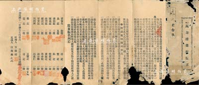民國十一年（1922年）上海萬春樓菜館股單，由股東達記執有（一股計銀洋一百元），該菜館資本總額4200元，分作42股，內中詳列公議條款、各股東占股詳情等；老上海傳統式老股票，罕見，有破損，近六成新