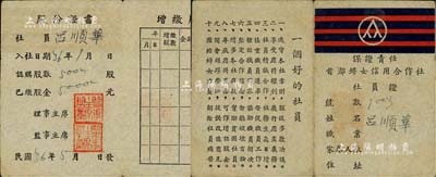 民國36年（1947年）保證責任·首都婦女信用合作社社員證（股份證書），500股計股金5000元，雖形制簡陋，然不失為南京老股票之稀見品，八成新