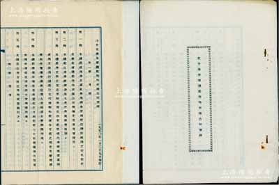 1950年《北京榮長厚錢莊股份有限公司章程》1冊，內中詳列總則、業務、股份等共六章33條，內容詳盡；少見，八成新