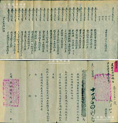 光緒貳拾陸年玖月十九日（1900年）“欽命頭品頂戴督辦前路糧臺總統威遠全軍陜西巡撫部院岑（即岑春煊）”致戶部咨文一件，事為接管陜西前任巡撫前所奏之“陜省匯解本年玖月應還俄法洋款銀數”等情，上貼“戶部北檔房”之檔案紅條；另附“戶部北檔房”之關于秦省奏折明細清單一份，內中亦涉及“鐵路經費、開辦賑捐、俄法洋款、英德洋款、陜借甘款”等各種名目；此乃中國外債史之珍貴檔案文獻，極富史料研究