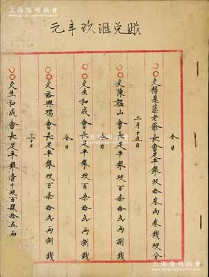 清末（山西票號）“元豐玖”之匯兌賬本1份，內(nèi)中詳細(xì)記錄該票號匯兌各處之銀錢賬目，頗具史料價值；元豐玖，乃山西著名之票號，由祁縣富商孫郅出資白銀10萬兩所創(chuàng)設(shè)，因成立于咸豐玖年，故名；保存尚佳，敬請預(yù)覽