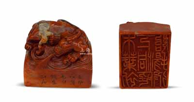 石質(zhì)大印章一方，上刻盤(pán)龍吞水狀，且有落款，保存甚佳，且配有錦盒，敬請(qǐng)預(yù)覽