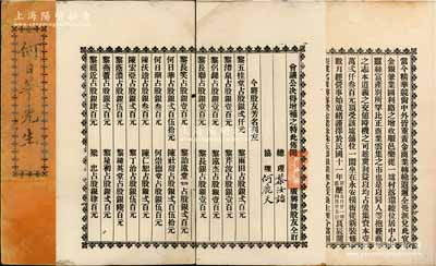 民國(guó)十一年（1922年）《廣興號(hào)合同股份部》1冊(cè)，由何日華氏占股銀250元，該號(hào)址設(shè)順德樂(lè)從，專營(yíng)金業(yè)、珍珠、玉器、銀業(yè)、匯兌找換生理，內(nèi)中詳列創(chuàng)設(shè)緣起、章程條例、各股東股份明細(xì)等情；此種廣東銀錢業(yè)傳統(tǒng)式老股票存世罕見，保存甚佳，敬請(qǐng)預(yù)覽