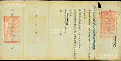 光緒二十六年十月十四日（1900年）“欽命太子少保頭品頂戴尚書銜總統甘軍署甘肅提督董（即董福祥）”致戶部咨文一則，事為“本署軍門現在帶隊回甘，需用三套大車壹百輛，應請陜甘總督部堂、陜西巡撫部院轉飭沿途地方官照章應付，并預備糧料柴草”等情，并鈐有“欽命總統甘軍馬步各營關防”兩處；此乃“庚子事變”之重要文獻，前因甘軍董福祥曾頑強抵抗八國聯軍，失敗后又任隨扈大臣，護送慈禧太后和光緒帝