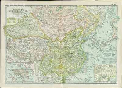 1902年《中華帝國地圖》（Chinese Empire）1張，在紐約印制，尺寸412×297mm，其上地名之標注極為詳盡，對研究清代之地理狀況極富裨益；源于海外回流，保存極佳，敬請預覽