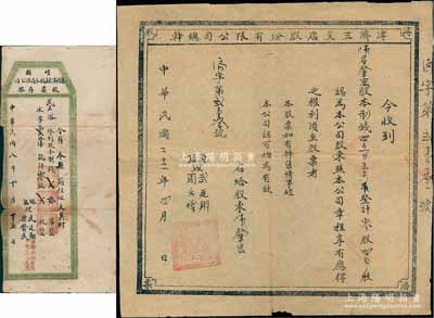 民國二十二年（1933年）溥濟三支店股份...