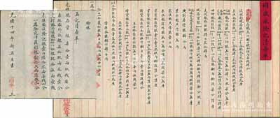 清代傳統(tǒng)商號(hào)股份資料2件，詳分：光緒十三年新正月（1887年）忻州“同盛永隆記清查單”1份，上列商號(hào)年結(jié)分紅之賬目明細(xì)；光緒十四年（1888年）榆林同盛永具“玉記清查單”1份，亦上列年結(jié)之賬目和盈利等情；此二份屬同一商號(hào)（總號(hào)與分號(hào)），內(nèi)涵豐富，文字秀麗，少見(jiàn)且保存甚佳，敬請(qǐng)預(yù)覽（另附：1936年安康大昌漆莊發(fā)貨碼單1張）