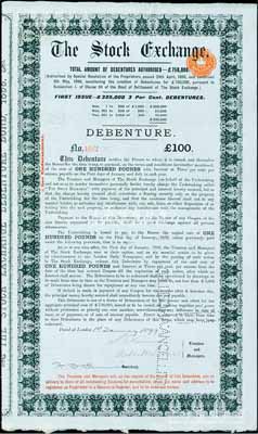 1899年（英國）倫敦證券交易所債券黑色100英鎊，內有水印，罕見，八五成新