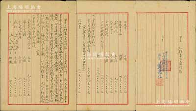 1951年中國人民志愿軍“軍工合作調解協議”1份共3頁，事為“甲方志愿軍七五四部隊、乙方沈陽三星鐵工業訂立加工裝配空氣壓縮機叁臺，乙方加工完成后，甲方發覺不堪使用，經沈陽市法院調解賠償解決”等情，內中詳列雙方解決清算之明細；此種志愿軍合同協議，迄今為之僅見，保存甚佳，敬請預覽