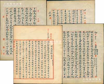 1914至1915年間北洋政府財(cái)政部留檔之“陜西”題材電報(bào)稿共9份不同，詳分：①西安鈕傳善、劉濟(jì)坤電，電陳陜省財(cái)政困難，懇請(qǐng)轉(zhuǎn)呈大總統(tǒng)俯準(zhǔn)暫免解款；②西安程文葆電，事為電復(fù)牲畜稅四年分估計(jì)收數(shù)7萬(wàn)元等情；③西安呂調(diào)元、程文葆電，事為電復(fù)驗(yàn)契費(fèi)、印花稅、煙酒牌照稅加贈(zèng)數(shù)目分?jǐn)偢鲗俚惹?；④西安呂調(diào)元（陜西巡按使）電，報(bào)奉特別委任監(jiān)督陜省財(cái)政等情；⑤渭南陳樹藩（鎮(zhèn)守使）電，內(nèi)為軍費(fèi)事