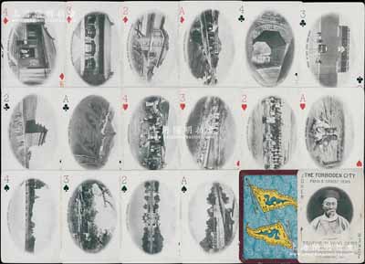1901年《Forbidden City, Pekin & Chinese Views》（紫禁城，北京與中國景觀）紀念撲克牌1副共54張全套，由美國洛杉磯Grimes-Stassforth文具公司發行，其上均采用老照片之圖案，分別印有李鴻章像、故宮、龍椅、天壇、北海白塔、萬壽山、北京城樓、長城等各種景觀及官員審判、砍頭、戴枷鎖的犯人、吸食鴉片、黃包車等民俗風情等，而背面則均印有