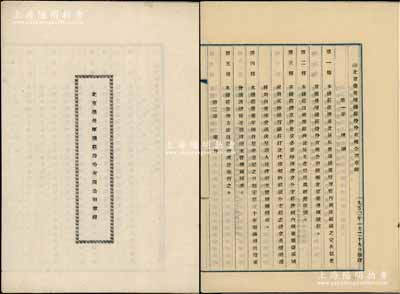 1950年《北京榮長厚錢莊股份有限公司章程》1冊，該錢莊資本總額人民幣600萬元，分作6000股，內中詳列總則、業務、股份等共六章33條，內容詳盡；少見，八成新