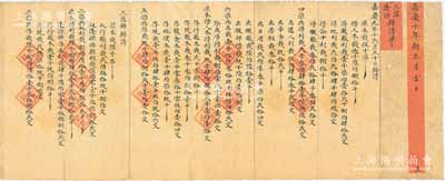 嘉慶十年新正月吉日（1805年）山西晉商“三益逢源號清單”一份，內中開列原本、借款、放利、得利等各種賬目明細，屬年終結算之清單；此種“嘉慶”年號者清單，存世頗為罕見，且文字俊秀，可謂晉商難得之歷史文獻；保存甚佳，敬請預覽