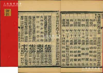 1902年《光緒壬寅補行庚子辛丑恩正并科·浙江鄉試同年全錄》1冊，內中開列各考官及同考試官名錄，并詳列各考生名次、年齡、籍貫等情，其考生中有張弧（蕭山籍，曾任北洋財政總長）、盧學溥（桐鄉籍著名銀行家，曾任交通銀行董事長）等名人；時因庚子年(1900年)八國聯軍入侵，故鄉試推遲至壬寅年開科，補行庚子、辛丑恩正并科；清代科舉之重要歷史文獻，罕見且保存甚佳，敬請預覽