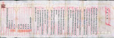 民國三十六年（1947年）永安合記汽車行“日進斗金”合同議據1份，事為李高樓、王全群等7人因意氣相投，合資在上海漢口路創設永安合記汽車行，資本額定國幣3000萬元，分為10股，內中詳列7位股東之股份狀況、公議條款等情，內涵豐富，保存尚佳，敬請預覽