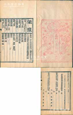 咸豐己未恩科（1859年）《山西鄉(xiāng)試硃卷》寫刻刊本1冊(cè)，內(nèi)刊山西太原府祁縣優(yōu)廩生梁豫（鄉(xiāng)試中式第44名）所作“鄉(xiāng)試硃卷”之四書文、五經(jīng)文、策問及五言八韻詩(shī)，并開列其家族七代履歷、受業(yè)受知師承、各考官姓名及批卷評(píng)語(yǔ)等情；清代科舉制度之歷史文獻(xiàn)，且內(nèi)容異常豐富，保存甚佳，敬請(qǐng)預(yù)覽和重視