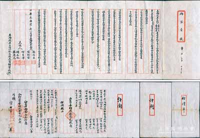 民國卅二年（1943年）和順祥雞鴨行“合同股單文約”1份，為“第壹號”，事為張厚良、雷樹棠等合資組設(shè)和順祥雞鴨行，資本國幣2萬元，由張厚良認(rèn)繳3/4，雷樹棠認(rèn)繳1/4，內(nèi)中詳列公議條款等情，內(nèi)容豐富，墨字俊秀；此種“雞鴨行”傳統(tǒng)合同題材特殊，保存甚佳，值得關(guān)注（另附：張桂記大小水木作、張福興水木作之“估價單”共3份不同）