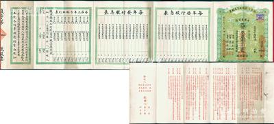 成紀(jì)七三八年（1943年）張家口復(fù)瑞隆商店股票，股本國(guó)幣洋壹仟圓（每股100元），此股票呈存摺式，左邊印有每年發(fā)付股息表、每屆三年合賬紅利表等，背印組織章程24條，拉開極為壯觀；河北老股票之別致佳品，亦屬首度公諸于陽(yáng)明，八成新，敬請(qǐng)預(yù)覽和珍視
