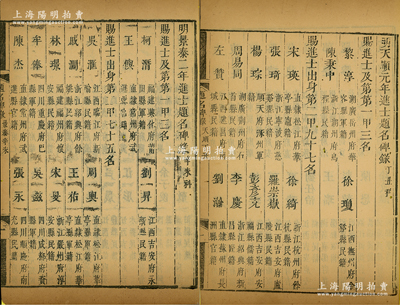 1451年《明景泰二年進士題名碑錄（辛未科）》1冊，內中詳列一甲、二甲和三甲進士共201人之名次、籍貫等情，且包含狀元柯潛、余子俊（以修筑延綏長城1770里而著稱）、王越（西北名將，功封威寧伯）、秦纮（明朝名臣，以總制三邊軍務而著稱）、馬文升 （明中期名臣、出將入相，歷事五朝）等諸多名人，屬明代科舉之重要歷史文獻，罕見且保存甚佳，敬請預覽