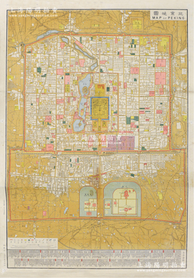 民國三年（1914年）天津中東石印局印《北京地圖》大型彩色地圖1張，尺寸545×790mm，全圖對老北京之地名、建筑等記錄極為詳盡，且對各政府機關(guān)、王府、使館等均有明顯之標識；此種版本較為稀見，保存較佳，敬請預覽