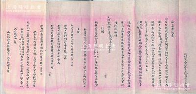 清末“總辦江甯度支部造幣分廠江蘇候補道匡翼之謹呈”大帥（即兩江總督）之“稟文”1份，事為“奉憲臺發閱武昌銑電，內開川有銅餅五百石，在漢價（每石）洋例五十兩，要否乞示等因”，內中開列各項成本比較數目等情，乃屬清代之錢幣文獻；全摺墨字俊秀，保存尚可，敬請預覽