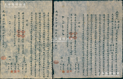 民國三十四年（1945年）文水縣“祥記號雜貨商行”股份合同共2份，事為“德善堂、東厚堂合夥在文水縣鄭家莊村開設祥記號雜貨商行生理，各入福本國幣15000元作財股壹股，每三年為大賬之期，所得之盈余按11成均分，其中財股按6成、人力股按4成、公積金按1成”，并言明人事及公議等情；人力股，乃傳統商業之激勵制度，當商號獲利后，財東按銀股分紅，店夥按力股分紅，且不承擔虧損責任，正因如此，
