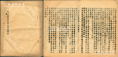 【抗戰(zhàn)勝利對(duì)日索賠文獻(xiàn)】《戰(zhàn)時(shí)蠶絲業(yè)損失賠償辦法》油印本1冊(cè)，16開厚18頁，乃屬抗戰(zhàn)勝利后中國(guó)蠶絲業(yè)同業(yè)組織所編印，內(nèi)中詳列賠償理由、損失估計(jì)、賠償條款、執(zhí)行辦法等內(nèi)容，且附“損失初步估計(jì)”、“戰(zhàn)前全國(guó)蠶絲產(chǎn)額”、“全國(guó)蠶戶數(shù)制種量及絲車臺(tái)數(shù)”、“戰(zhàn)前全國(guó)桑地面積”等大量統(tǒng)計(jì)表，內(nèi)容極為詳盡；是項(xiàng)中國(guó)對(duì)日索賠之歷史文獻(xiàn)，似乎從未被披露過，極富史料研究?jī)r(jià)值；源于前蘇州商會(huì)會(huì)長(zhǎng)之