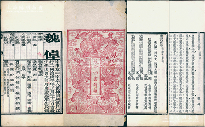 光緒乙未科（1895年）《欽命四書詩題·會(huì)試硃卷》寫刻刊本1冊(cè)，內(nèi)刊山西大同府廣靈縣考生魏倬（辛卯科鄉(xiāng)試中式第18名、會(huì)試中式第162名、殿試第三甲第144名、朝考第三等第30名、欽點(diǎn)主事簽分刑部山東司）所作“會(huì)試硃卷”之四書文、五經(jīng)文、策問及五言八韻詩，并開列其家族八代履歷、受業(yè)受知師承、各考官姓名及批卷評(píng)語等情；清代科舉制度之歷史文獻(xiàn)，且內(nèi)容異常豐富，保存較佳，敬請(qǐng)預(yù)覽和重