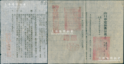 陜甘寧邊區文獻共2件，詳分：①“陜甘寧邊區政府會客制度”1則，其上詳列會客制度7條；②1949年“陜甘寧邊區審計處（關於啟用新關防圖章）通知”1則，上附關防圖章之樣式，鈐有“陜甘寧邊區審計處關防”；保存較佳，敬請預覽
