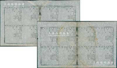 明代萬歷九年（1581年）“丈量魚鱗清冊”共2份，其上各標明業主、四至等詳情；此為古代土地產權登記之專用，因其上繪制地塊形似魚鱗，故名“魚鱗冊”；此實物似出自徽州府，乃研究中國土地制度史之重要歷史實物，保存較佳，其中1份上邊有修補，敬請預覽