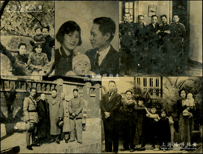 抗戰時期“葉挺將軍”歷史老照片一組共5張，內含：1938年“在南昌與周子昆、張云逸、項英、曾山合影”、“在漢口與張發奎、郭沫若、陳銘樞、葉琪翔”合影、1946年葉挺全家在重慶合影等，背有文字說明；保存尚佳，敬請預覽