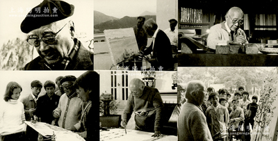 著名畫家劉海粟照片一組共11張不同，尺寸均約110×80mm，約攝于1970年代底至80年代初，保存甚佳，敬請預覽