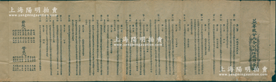 民國早期（山西平遙）“益華股分兩合公司招股簡章”1份，尺寸頗長，該公司以磨面紡織為營業，擬招資本5000吊，以每百吊作一大股、每拾吊作一小股；內中印明組織宗旨及定名、地址、股本及息額、收股之期間股票之發給、集股之標準、付息之申明、余利之分配、股息紅利之領取、特別股分等14章共20條，內容極為豐富，保存尚佳，敬請預覽