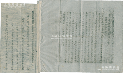 民國廿九年（1940年）山西孝義“震華銀號第一屆股東會臨時報告”1份，內中言及該號自1930年由農工銀行改為震華銀號，時有資本洋54360元，后因地方兵災而屢虧，至1940年底僅剩股本洋15000元，內情頗為曲折；晉孝震華銀號亦發行有老股票存世，是項報告書可作為老股票之歷史印證；保存較佳，敬請預覽