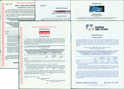 1994至1997年美國MRV Communications、ISSI、UUNET Technologies、DIAMOND和Positron Fiber Systems公司招股書共5冊不同，源于海外回流，保存甚佳，敬請預覽