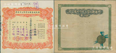老上海電影業老股票2種，詳分：中華聯合制片股份有限公司股票，未填用帶存根，由張善琨等所組織；1948年國民游藝股份有限公司股票，9900股計99萬圓，票上董事程樹仁乃最早留洋電影專業的留學生，其妻子陳定秀乃五四運動的“四公子”之一；蘇健先生藏品，八至九成新