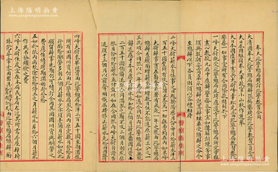 光緒三十二年（1906年）大清國“奉天巡警總局聘訂巡警教習合同”1份，通本墨字書寫，由奉天巡警總局總辦張錫鑾所訂立，聘請日本憲兵大尉峰幸松擔任教習，內中開列各項條款12條，乃屬清代之警察文獻；保存極佳，敬請預覽