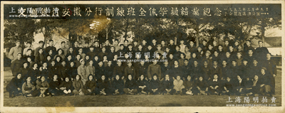 1953年3月25日“交通銀行安徽分行訓練班全體學員結業紀念”歷史老照片1張，攝于合肥逍遙津公園，尺寸278×110mm，保存較佳，敬請預覽