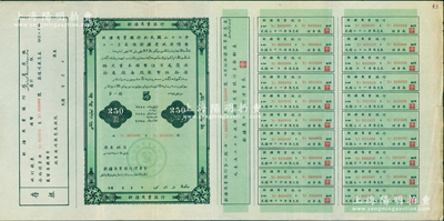 民國年（1938-）新疆商業(yè)銀行股票，伍股計國幣貳百伍拾圓，此股票屬未發(fā)行之票樣，附帶息票和存根；該行由毛澤東弟弟毛澤民（化名周彬）所改組創(chuàng)立，繼而實行幣制改革、廢兩改元，逐漸統一新疆幣制，歷史意義厚重；中國銀行業(yè)老股票之珍罕品，乃屬首度公開面世，八成新，值得珍視和推重