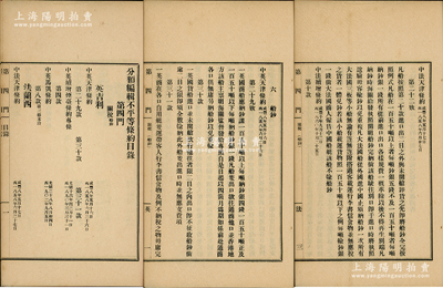 清末《關稅（船鈔）》1冊，內中匯錄《天津條約》、《煙臺條約》、《馬關條約》等17種不平等條約中，分別與英國、法國、美國、瑞典、丹麥、荷蘭、西班牙、比利時、意大利、日本、葡萄牙11國所訂立的“關稅（船鈔）”條約內容，極富史料研究價值；保存甚佳，敬請預覽