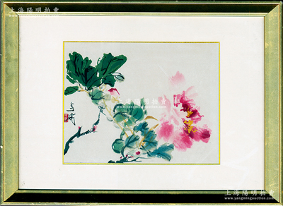 中國現(xiàn)代著名寫意花鳥畫家王雪濤繪制之“花卉圖”1幅，屬早年木版水印畫，實際尺寸330mm×240mm，色彩絢麗，圖案優(yōu)雅；王雪濤乃著名花鳥畫家，師從齊白石，曾任北京畫院院長；已相框裝幀，保存甚佳，敬請預覽