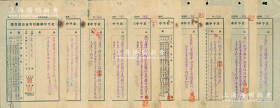 民國廿二年至廿六年（1933至1937年）“北平中國銀行寄存品保管簿”共10枚不同，內(nèi)含1枚“第1號（元號）”，其上證券品名包括“北平電車、中國模范養(yǎng)蜂場、中國銀行”股票和“交通部八厘短期購車公債票、統(tǒng)一公債”債券等，七至八五成新